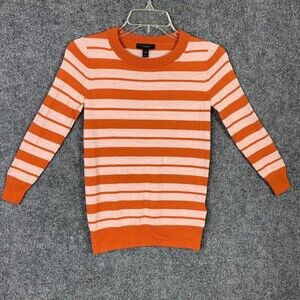 J Crew Pullover Sweater Women XXS Fine Merino Wool Orange Striped